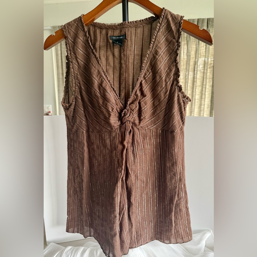 Calvin Klein Jeans brown Sleeveless Top with Metallic Stripes